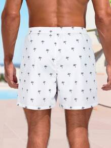 Surfspeed Men's Palm Tree Print Drawstring Waist Beach Shorts - White - View 2