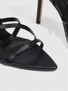 CUCCOO SZL Women's Black High Heels, Thin Stiletto, Sexy Party Heels With Silver Chain, Crystal Rhinestone And Ankle Strap, Open Toe Sandals (Rhinestone Direction Is Random) Valentine Gift Summer Shoes Spring Shoes Spring Break Easter