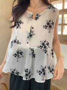 FRIFUL 女士碎花衬衫、夏季衬衫、度假漂亮女士上衣 - 白色 - 查看 6