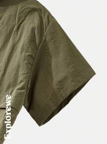 SHEIN Teen Boy Letter Print Short Sleeve Hooded Jacket And Water-Resistant Pants 2 Pieces Set - Black - View 4