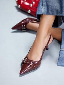 CUCCOO GRLICON 女士尖头镂空踝带咖啡棕色高跟凉鞋，时尚优雅