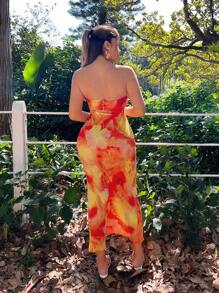 SHEIN SXY Damska sukienka typu gorset z nadrukiem tie-dye, dopasowana, tuba, stroje wakacyjne dla kobiet, letnie stroje dla kobiet, stroje plażowe dla kobiet, ubrania wiosenne, stroje na wakacje na plaży, stroje na rejs