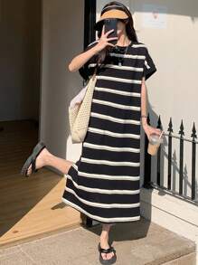 DAZY 女式休闲宽松撞色条纹中长连衣裙夏季太阳裙 - 彩色 - 查看 1