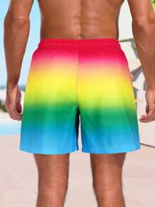 Manfinity Swimmode Shorts casuales de playa con bolsillo y nudo delantero en degradado para hombres, de ocio y vacaciones