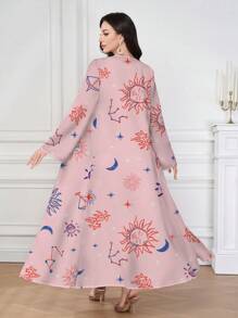 Al Najma Women's Sun Face Print Long Sleeve Abaya - Multicolor - View 1