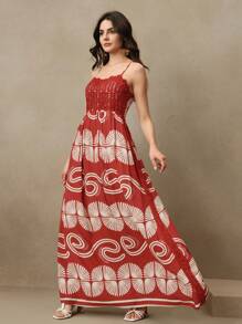Anewsta Váy Maxi Boho họa tiết trừu tượng thêu móc mùa xuân, mùa hè, thanh lịch, bãi biển dành cho nữ - Màu Đỏ Sâu - Xem 2