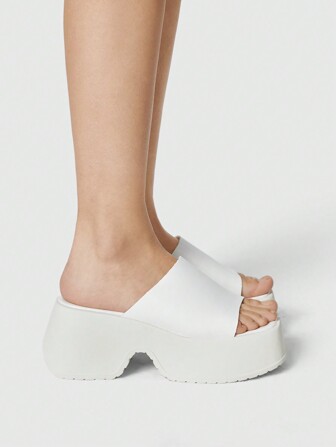 Women's Rock Punk Style White Open Toe Sandals, Y2K Gothic Platform Slide Sandals, Summer Holiday Thick Sole Wedge Sandals