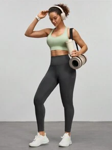 Women High Waist Simple Fitted Outdoor Sports Leggings, Casual Daily Wear