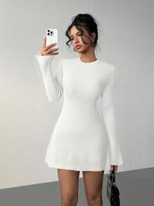 Aloruh 女士喇叭袖针织长袖毛衣裙，秋冬新品