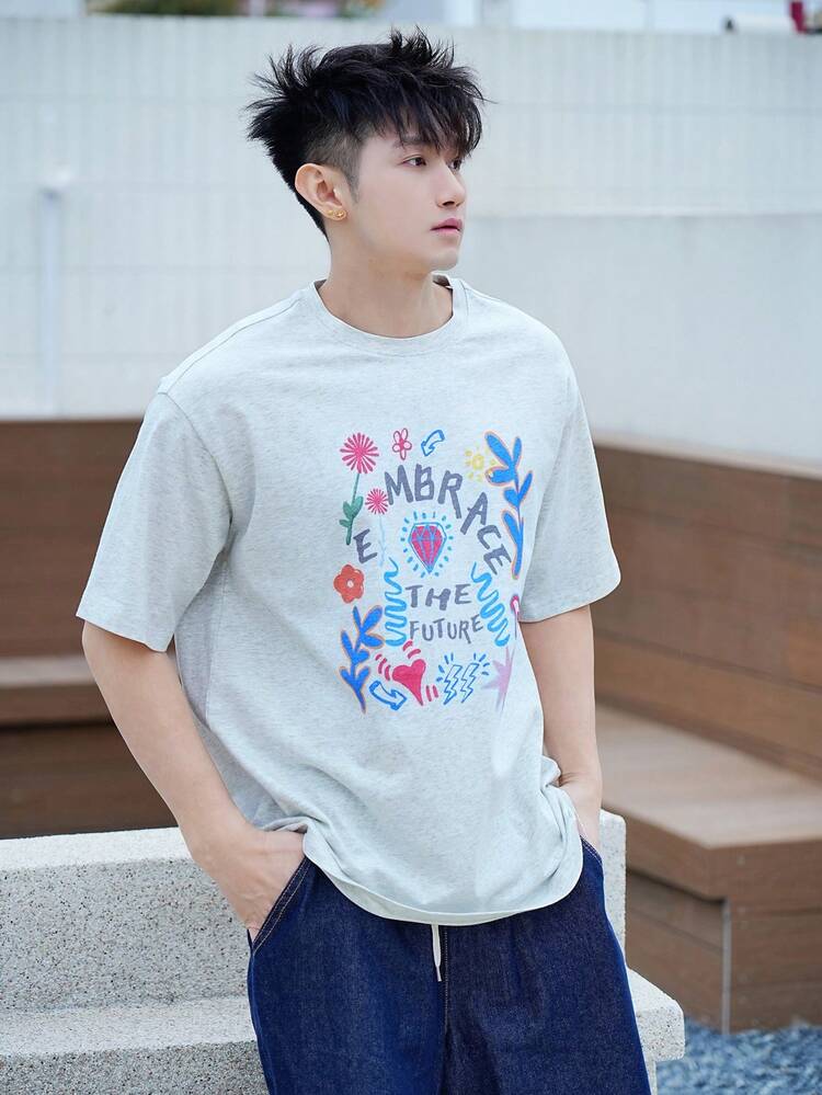 Men's Abstract Print Round Neck Short Sleeve Casual Graphic T-Shirt