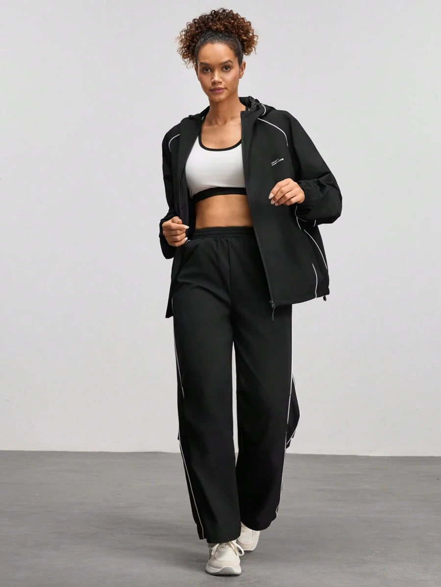 女士字母印花连帽夹克和裤子户外套装