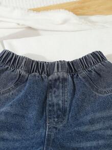 Young Boys' Fashionable Streetwear Style Slim Fit Faded Cat Whisker Print Blue & White Gradient Jeans, Casual & Versatile, Suitable For Spring/Autumn - Blue and White - View 5