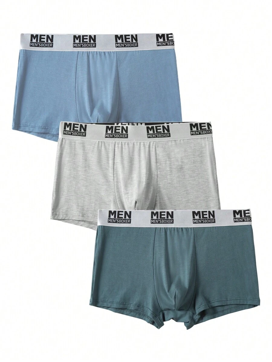 3 件套男士纯色拼布字母印花简约休闲平角内裤 - 彩色 - 查看 1