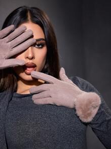 SHEIN SXY Fuzzy Heart Shaped Mittens, For Casual Daily And Home Use - Khaki - View 1