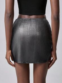 Chiquease Falda plisada minimalista con botón con carácter japonés, para uso casual diario