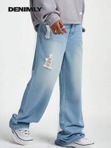 Jeans vintage décontractés, amples et usés, style urbain neutre pour ados, unisexe. Avec poches avant et plates à l'arrière.