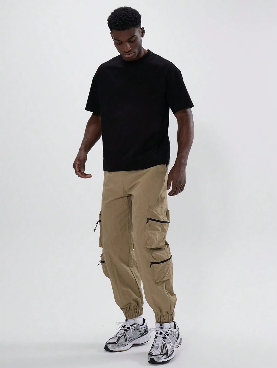 Musero 直筒裤卷边工装裤口袋秋冬 - 卡其色 - 查看 1