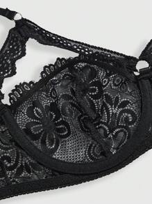 ROMWE Fairycore Handmade Lace Underwire Lingerie Bra - Black - View 4