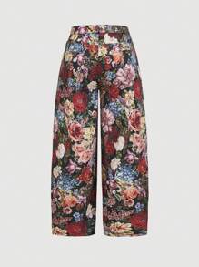 SHEIN MOD Plus Size Women Floral Print High Waisted Cargo Pants