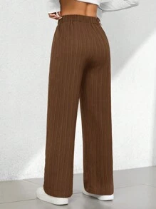 SHEIN PETITE Summer Casual Textured Wide-Leg Capri Pants - Brown - View 2