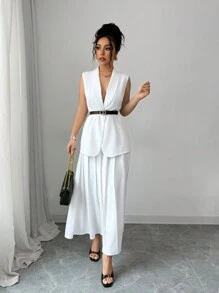 Elenzga 休闲优雅西装背心和百褶裙套装 - 白色 - 查看 5