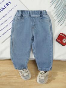 Baby Boy Elastic Waist Pockets Loose Tapered Casual Denim Jeans
