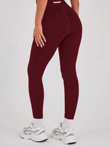Musera Sport 高腰无缝运动健身紧身裤，仅限板网球、网球、匹克球健身房健身 - 酒紅色 - 查看 2
