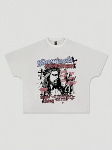 ROMWE MEN Street Life Men's Heavyweight Loose Short Print Short Sleeve T-Shirt