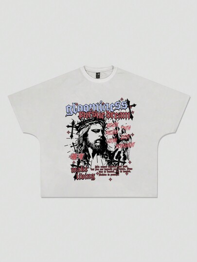 Street Life تي شيرت رجالي بأكمام قصيرة مطبوع بقصة فضفاضة وقماش ثقيل