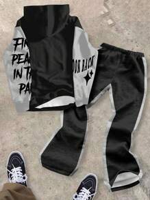 SHEIN Leap Crew Tween Boy Casual Loose Hoodie Top And Pants 2 Pieces Set - Multicolor - View 2