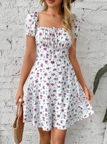 Breezaya Square Neck Floral Tie-Waist Midi Dress Vacation Beach Outfits Women