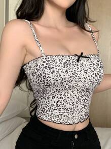 DAZY Women's Ditsy Floral Camisole Tank Top With Built-In Padding Leopard Print - Black and White - View 9