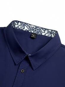 Manfinity Homme Plus Size Men's Patchwork Floral Print Long Sleeve Casual Shirt, Fall - Blue - View 4