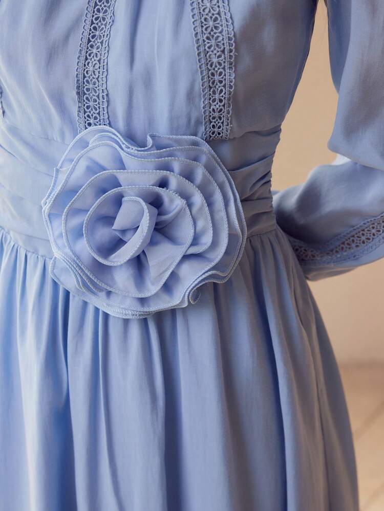STEREO FLORAL GATHERED DRESS,SPRING/SUMMER