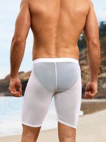 Manfinity Swimmode Men's Solid Color Simple Sheer Slim Fit Swim Trunks, Casual Beach Wear Men Swim Trunks