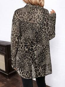 SHEIN Clasi Women's Elegant Leopard Print Chiffon Loose Front Button Long Sleeve Blouse - Grey - View 2