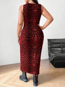SHEIN EZwear 大码女式豹纹无袖连衣裙，适合游轮、返校节 - 紅色 - 查看 2