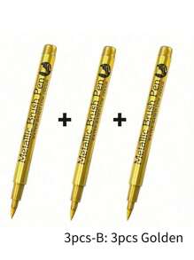 SHEIN 3pcs/Set Metallic Marker Pens - Set Of 3 Gold, Silver, And Copper Permanent Paint Pens For Crafts, Scrapbooking, And Fabric Art - Vibrant Colors And Smooth Application Back To School - Multicolor - View 9