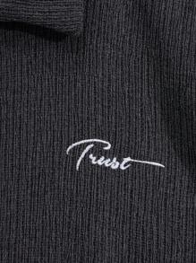 EURMUSE Men Special Fabric With Embriodery Button Front Basic Regular Shirt & Pants Set - Dark Grey - View 4