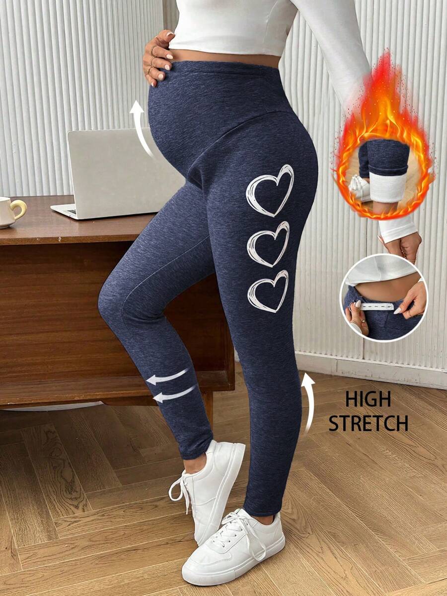 SHEIN Maternity Casual Leggings, Simple & Fashionable For Daily Wear - Blue - View 1