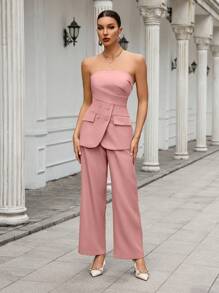 Aveloria Modichic Set de 2 piezas de parte superior tubo y pantalones de unicolor de doble botonadura para mujer
