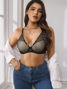 EasyFave Sujetador de lencería para mujer con diseño de letra LOVE en malla, minimalista y a la moda, adecuado para uso diario casual