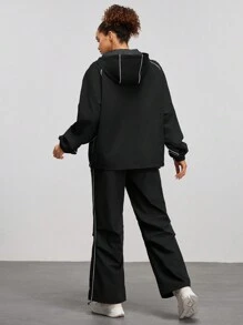 女士字母印花连帽夹克和裤子户外套装