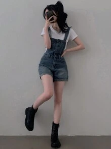 DAZY Women's Distressed Denim Bib Overall, All-Season Fall/Winter