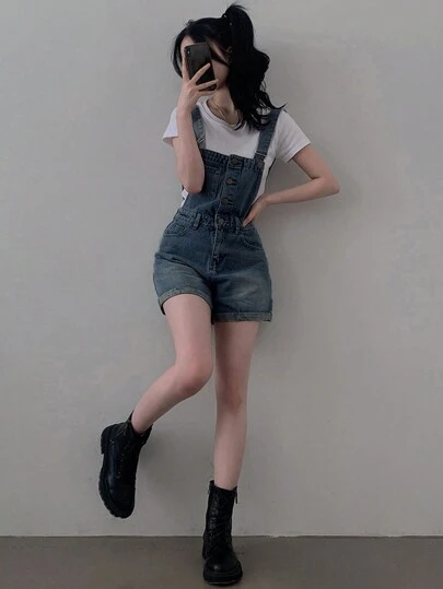 DAZY 女式破洞牛仔背带裤，适合所有季节秋冬