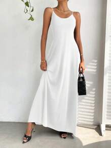 SHEIN Essnce Váy suông dài không tay màu trơn cho nữ - trắng - Xem 6