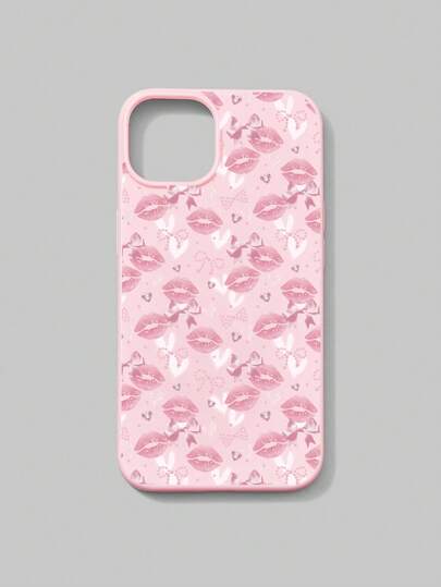 Kawaii 1 Pezzo di Custodia per Telefono Cellulare con Motivi a Cuore, Pois, Fiocco e Labbra, di Colore Rosa