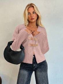 Aloruh Palton de lână pentru femei, toamnă/iarnă, cu deschidere în față și închidere cu cataramă