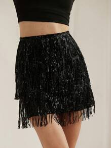 Aveloria Rosie 奢华性感流苏亮片装饰迷你紧身裙，适合派对穿着，优雅时尚，全身印花