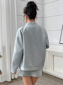 女士拉链长袖上衣和裙子 2 件套 - 灰色 - 查看 2
